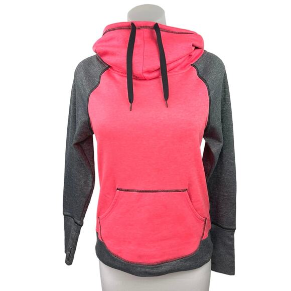 Champion Duo Dry Pink Gray Long Sleeve Pockets Color block Hooded Sweatshirt XS - Picture 1 of 4